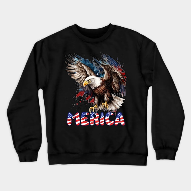 4th Of July Patriotic USA Flag Bald Eagle Merica Crewneck Sweatshirt by nickymax915